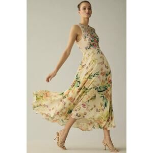 By Anthropologie Crewneck Embroidered Maxi Dress